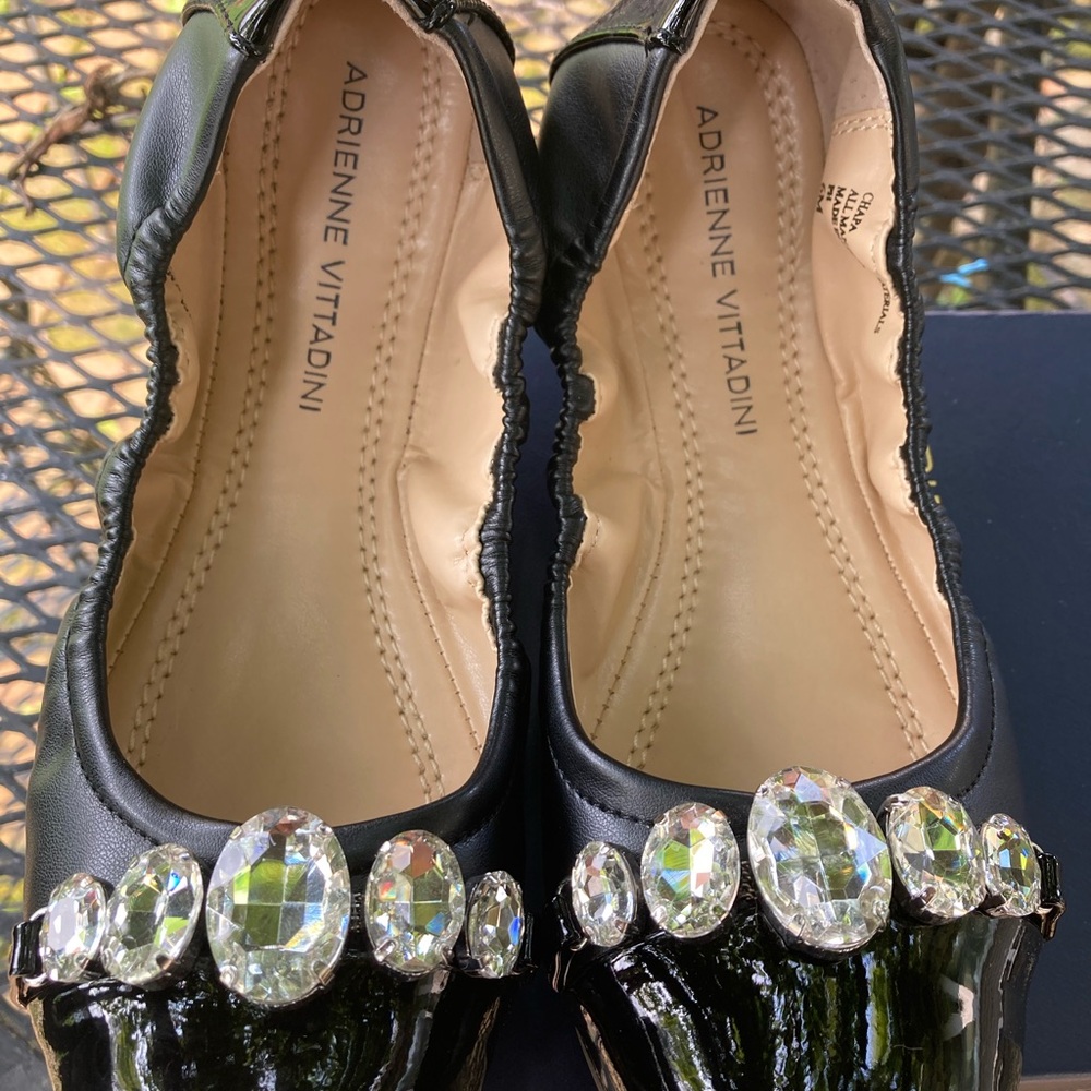 Adrienne Vittadini Black Ballet Flats Chapa Bling Patent Leather Worn Twice